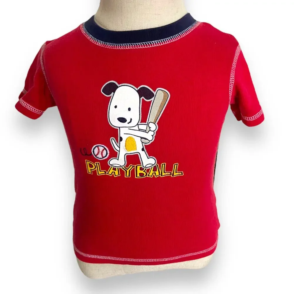 Carter's Boys Pajamas Size‎ 18 Mo Red Gray Baseball Dog Play Ball Cotton